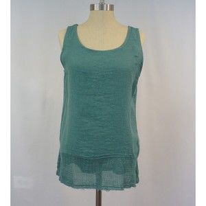 Belle France Medium Linen Cotton crochet Tunic Blouse Green Made in Italy